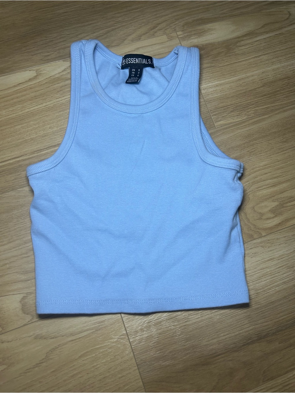 ESSENTIALS Pastel Blue Ribbed Crop Tank Top - Women
